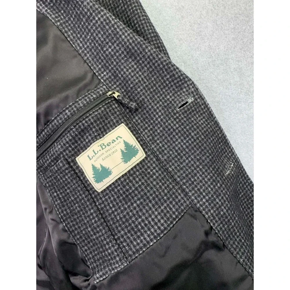 L.L‎ Bean Wool Sport Coat Men's 44 Tall Black Houndstooth Jacket Utility Pockets